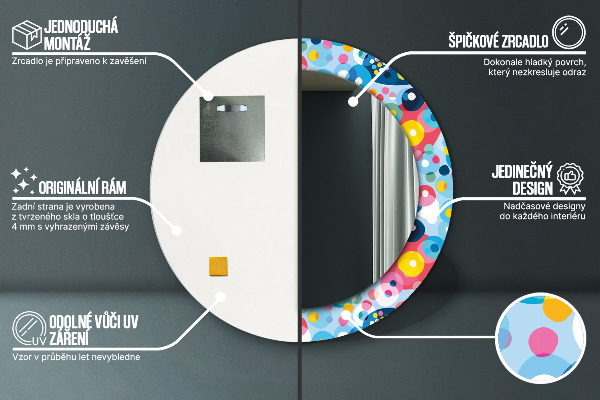 Oglinda rotunda rama cu imprimeu Spini colorați