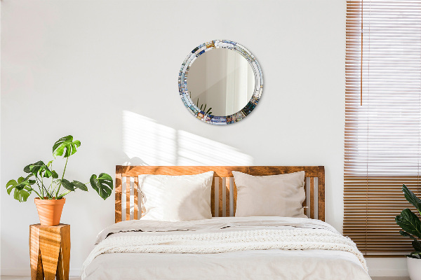 Oglinda rotunda rama cu imprimeu Fereastră abstractă de vitralii