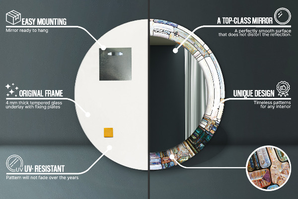 Oglinda rotunda rama cu imprimeu Fereastră abstractă de vitralii