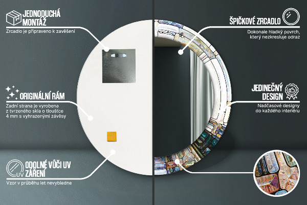 Oglinda rotunda rama cu imprimeu Fereastră abstractă de vitralii