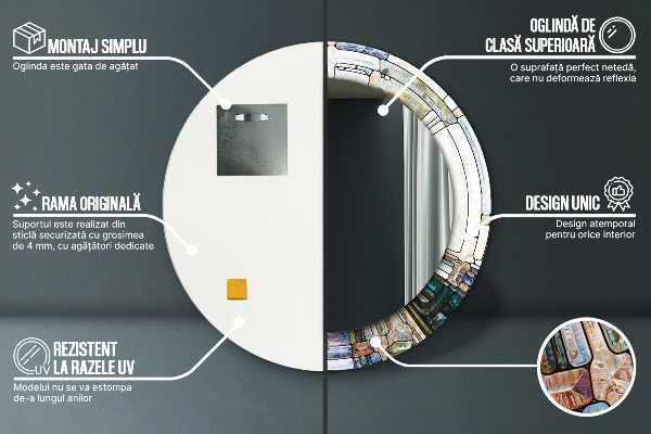 Oglinda rotunda rama cu imprimeu Fereastră abstractă de vitralii