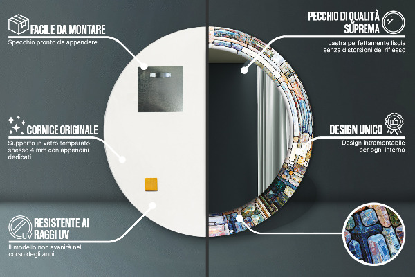 Oglinda rotunda rama cu imprimeu Fereastră abstractă de vitralii