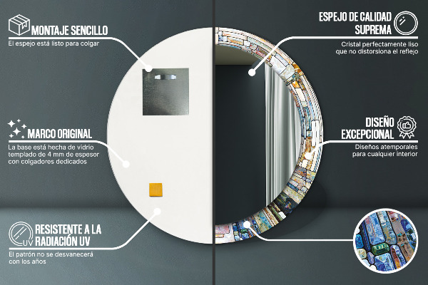 Oglinda rotunda rama cu imprimeu Fereastră abstractă de vitralii