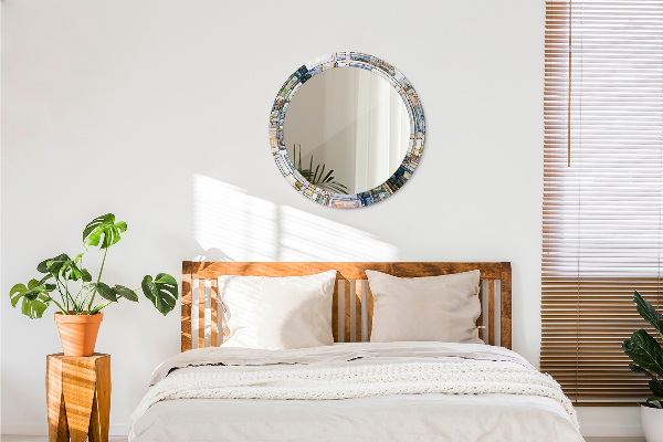 Oglinda rotunda rama cu imprimeu Fereastră abstractă de vitralii