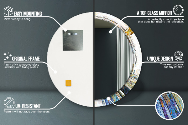 Oglinda rotunda rama cu imprimeu Fereastră abstractă de vitralii