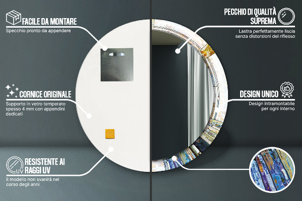 Oglinda rotunda rama cu imprimeu Fereastră abstractă de vitralii