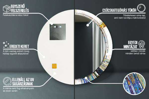 Oglinda rotunda rama cu imprimeu Fereastră abstractă de vitralii