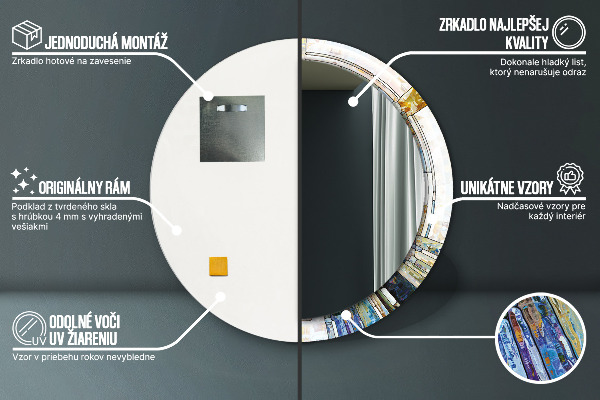 Oglinda rotunda rama cu imprimeu Fereastră abstractă de vitralii