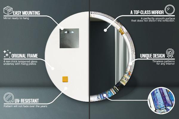 Oglinda rotunda rama cu imprimeu Fereastră abstractă de vitralii