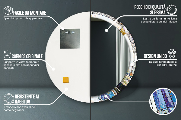 Oglinda rotunda rama cu imprimeu Fereastră abstractă de vitralii