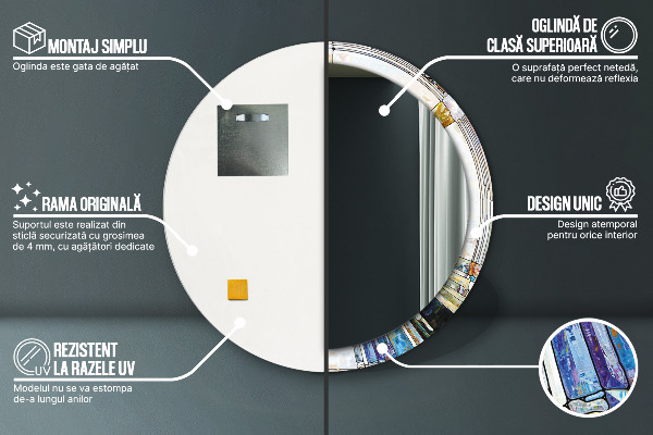 Oglinda rotunda rama cu imprimeu Fereastră abstractă de vitralii