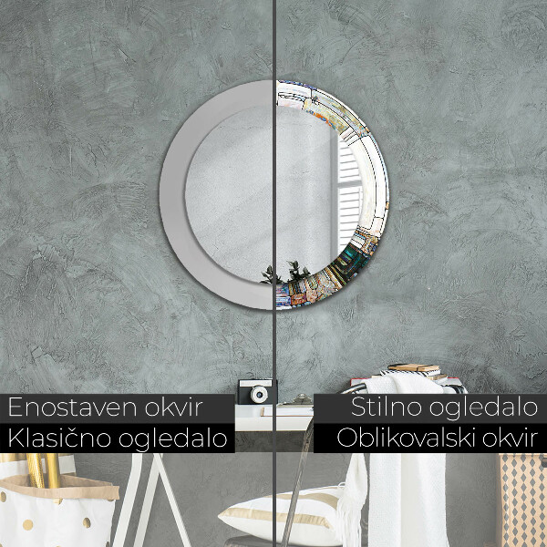 Oglinda rotunda rama cu imprimeu Fereastră abstractă de vitralii