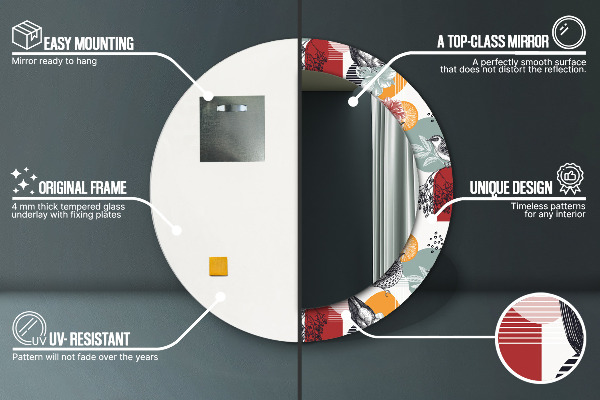 Oglinda rotunda rama cu imprimeu Abstracție cu păsări