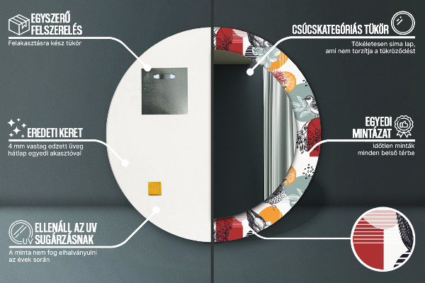 Oglinda rotunda rama cu imprimeu Abstracție cu păsări