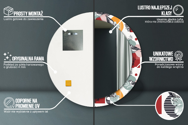 Oglinda rotunda rama cu imprimeu Abstracție cu păsări