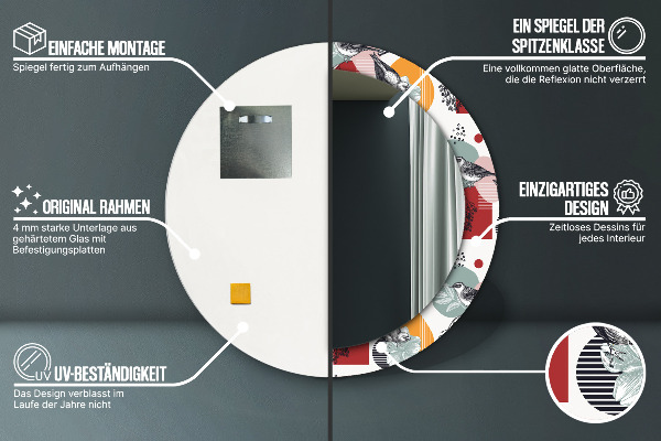 Oglinda rotunda rama cu imprimeu Abstracție cu păsări