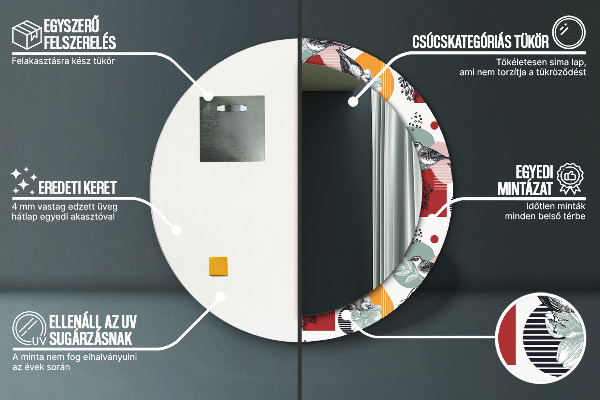 Oglinda rotunda rama cu imprimeu Abstracție cu păsări
