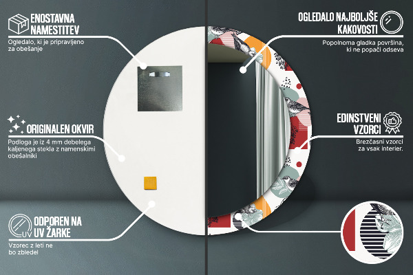 Oglinda rotunda rama cu imprimeu Abstracție cu păsări
