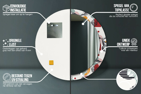 Oglinda rotunda rama cu imprimeu Abstracție cu păsări