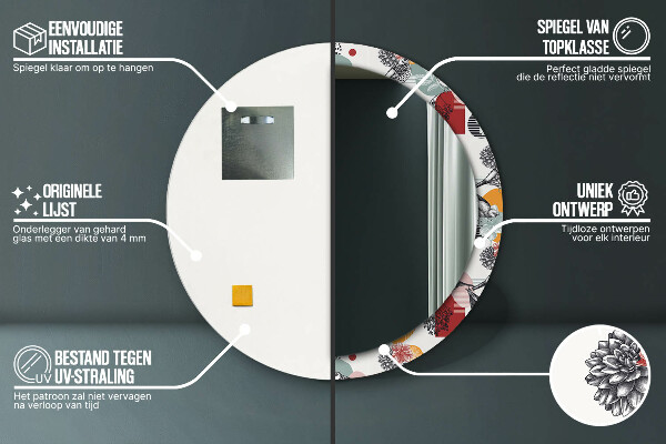 Oglinda rotunda rama cu imprimeu Abstracție cu păsări