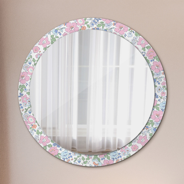 Oglinda rotunda rama cu imprimeu Flori delicate