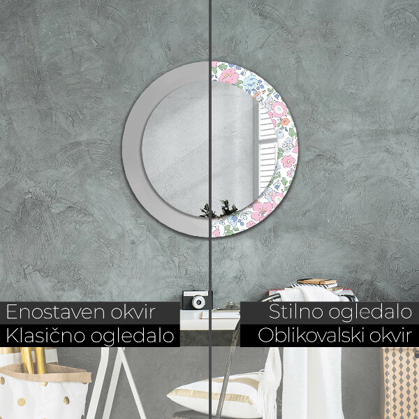 Oglinda rotunda rama cu imprimeu Flori delicate