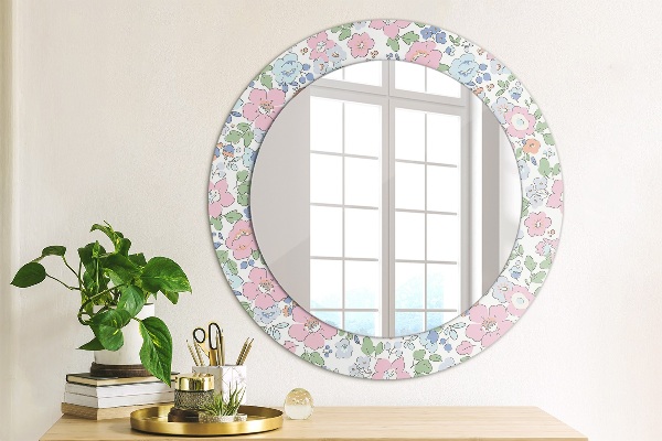 Oglinda rotunda rama cu imprimeu Flori delicate