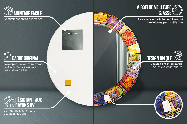 Oglinda rotunda imprimata Fereastră colorată cu vitralii