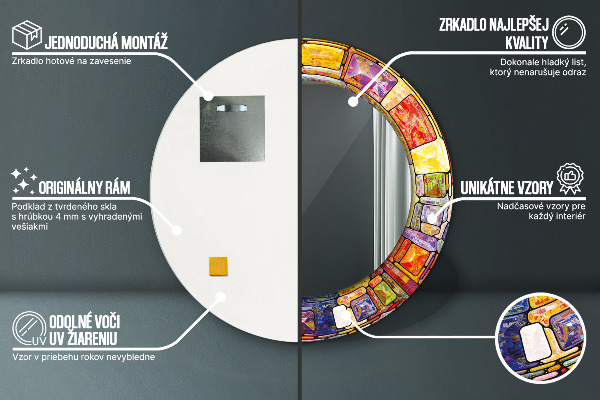 Oglinda rotunda imprimata Fereastră colorată cu vitralii