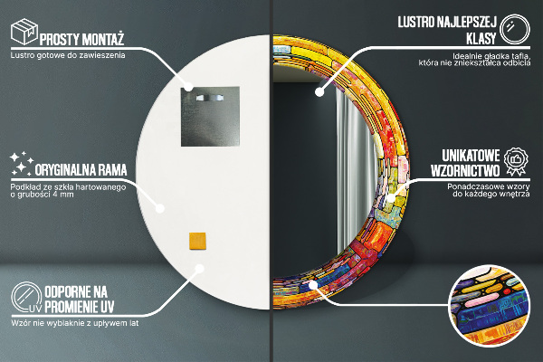 Oglinda rotunda imprimata Fereastră colorată cu vitralii