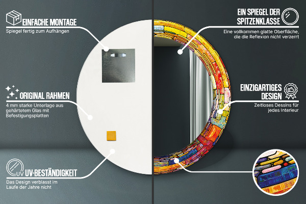 Oglinda rotunda imprimata Fereastră colorată cu vitralii