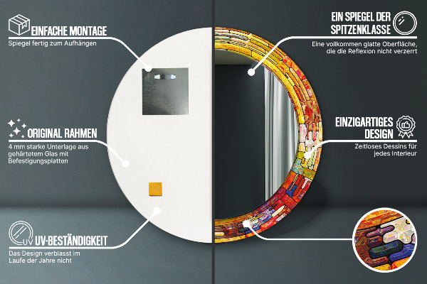Oglinda rotunda imprimata Fereastră colorată cu vitralii