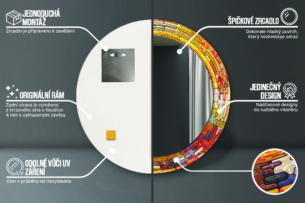 Oglinda rotunda imprimata Fereastră colorată cu vitralii