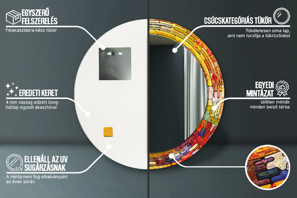 Oglinda rotunda imprimata Fereastră colorată cu vitralii
