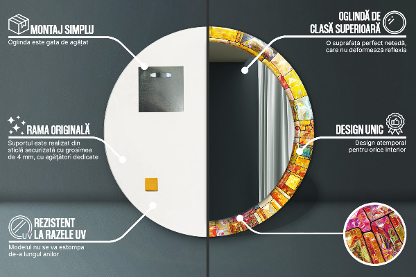 Oglinda rotunda imprimata Fereastră colorată cu vitralii
