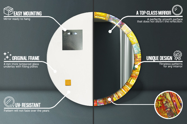 Oglinda rotunda imprimata Fereastră colorată cu vitralii