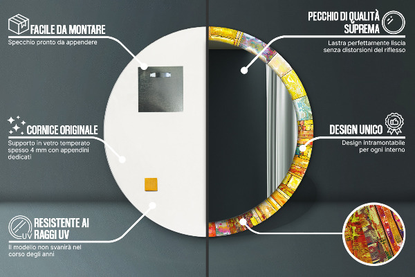 Oglinda rotunda imprimata Fereastră colorată cu vitralii