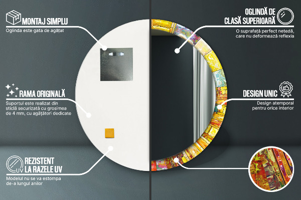 Oglinda rotunda imprimata Fereastră colorată cu vitralii