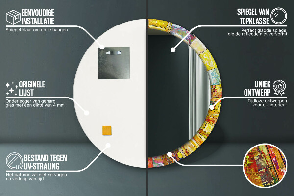 Oglinda rotunda imprimata Fereastră colorată cu vitralii