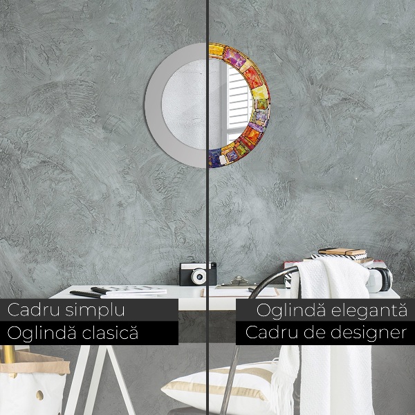 Oglinda rotunda imprimata Fereastră colorată cu vitralii
