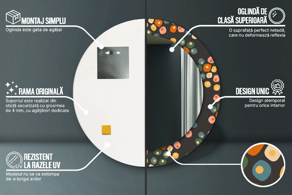 Oglinda cu decor rotunda Puncte de flori