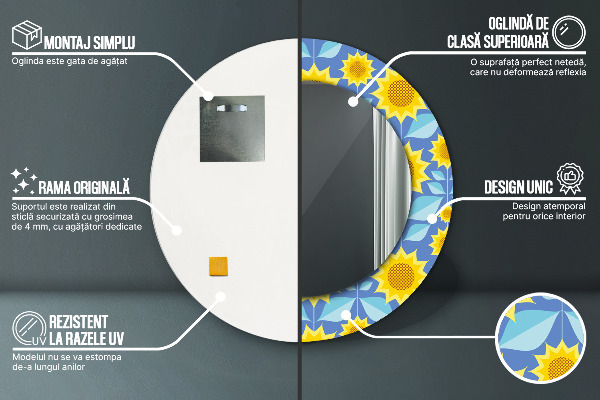 Oglinda cu decor rotunda Floarea-soarelui geometrică