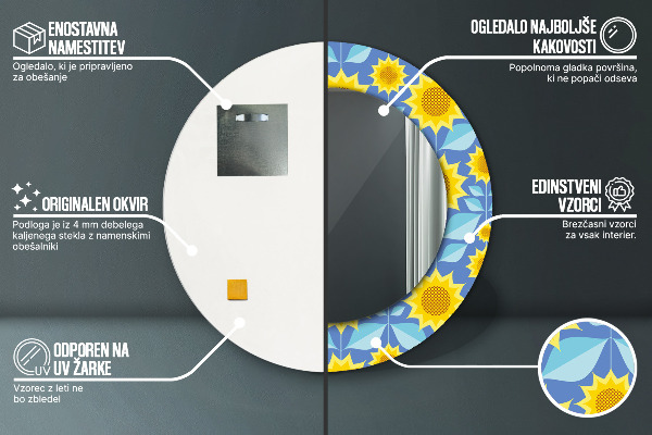 Oglinda cu decor rotunda Floarea-soarelui geometrică