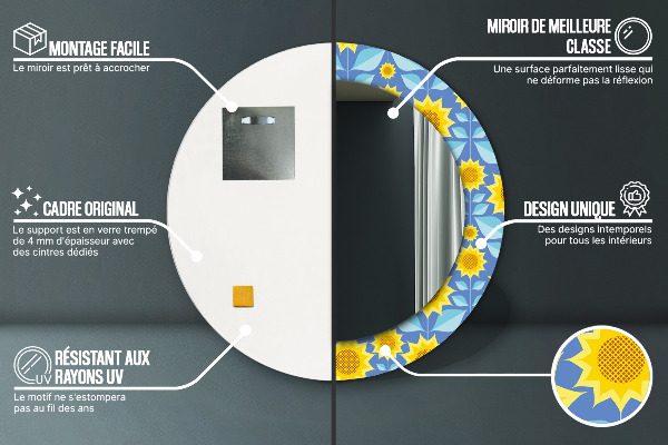 Oglinda cu decor rotunda Floarea-soarelui geometrică