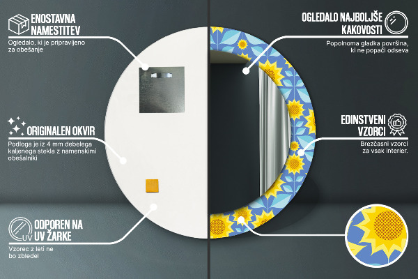 Oglinda cu decor rotunda Floarea-soarelui geometrică