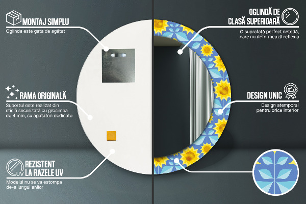 Oglinda cu decor rotunda Floarea-soarelui geometrică