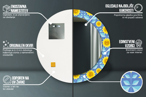 Oglinda cu decor rotunda Floarea-soarelui geometrică