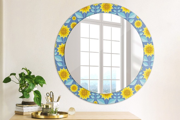 Oglinda cu decor rotunda Floarea-soarelui geometrică