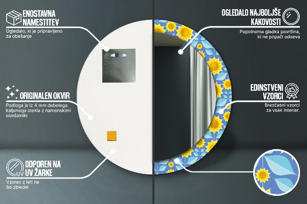 Oglinda cu decor rotunda Floarea-soarelui geometrică