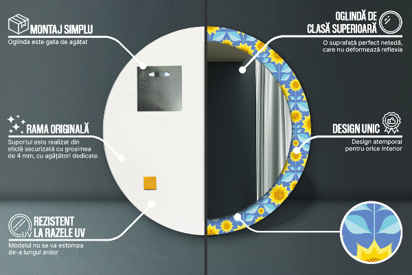 Oglinda cu decor rotunda Floarea-soarelui geometrică